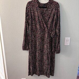 Long Tall Sally Animal Print Midi Wrap Dress Women's size 12 Large Jersey Knit